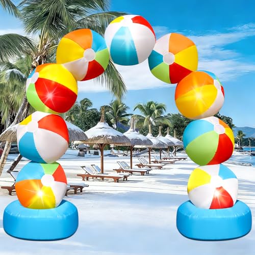8FT Winter Inflatable Beach Ball Arch Blow Up Arch Built-in 5 LED Lights for Winter Inflatables Outdoor Decorations Birthday Party Favors Spring Party Supplies for Pool Beach Yard Lawn Garden Decor