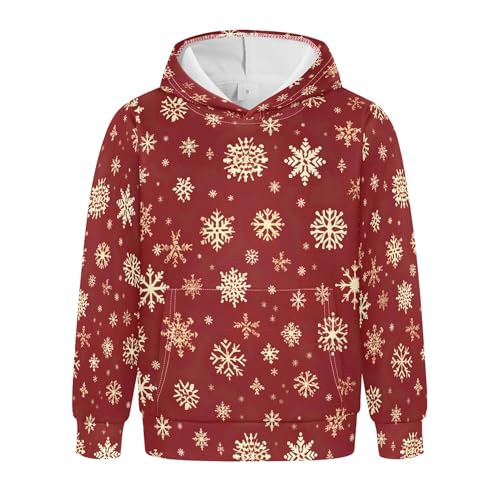 Kids Hoodies Sweaters Christmas Xmas Snowflake Hooded Sweatshirts with Big Pockets for Boys Girls B0400086