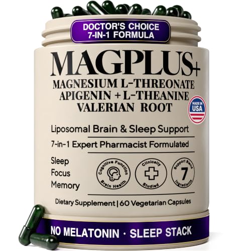 Magnesium L-Threonate with Apigenin Valerian Root & L-Theanine No Melatonin Restful Sleep & Brain Supplement Clinically Studied 7-Ingredient Formula Memory & Focus 60 Capsules