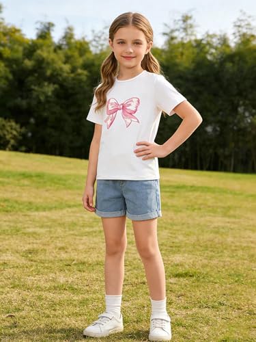 Image of Girls' Graphic Tees Summer Cute Tops Casual Short Sleeve Crew Neck T Shirts