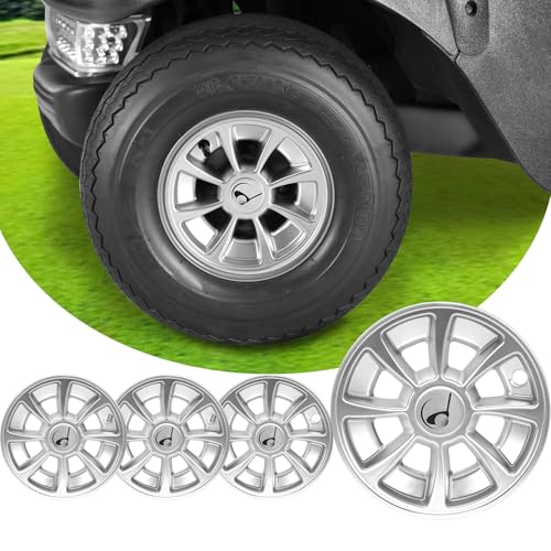 CHENGWEI Universal 8 Inch Golf Cart Wheel Covers Hub Caps for EZGO Club Car Yamaha Set of 4 Rustproof Hubcaps Replacement for 8 Wheels Golf Cart Accessories (Silver)