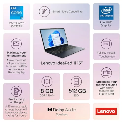 Image of Lenovo IdeaPad 1 Touchscreen Laptop, 15.6 inch FHD(1920 * 1080), Intel Core i5-1335U, 8GB RAM, 512GB SSD, HDMI, SD Card Reader, Webcam, Wi-Fi 6, Win 11 Home, Abyss Blue, Bundle with ML101 Wireless Mouse