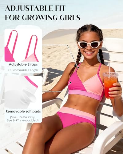 Image of Century Star Teen Girl Swimsuit Two Piece - Color Block Bikini Adjustable Straps Bathing Suit Padded Swimwear