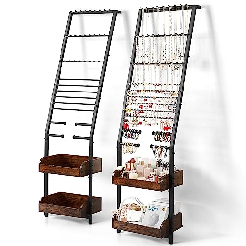 Large Jewelry Organizer Wall with Earring, Necklace, Bracelet & Watch Holder - Stand Display for Rings