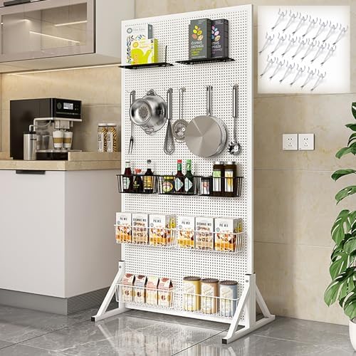 Heavy-Duty Metal Pegboard Panels on Casters - Versatile Tool Organizer for Garage, Office, Kitchen - Stylish Display Stand Kit for Vendors (Svart) - Durable Storage Solution