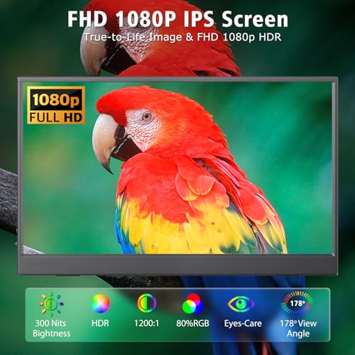 Image of 15.6 Inch Portable Monitor 1080P FHD IPS Gaming Display Monitor with USB-C & HDMI Light Weight Ultra-Slim External Second Screen with Smart Cover & Speakers for Laptop,PC, Mac, Phone, PS5, Switch
