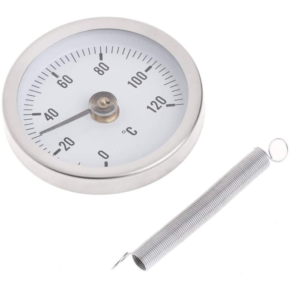 Pofet Silver Pipe Clip-On Dial Thermometer Monitor Panel Meter Temperature Bimetal Temp Gauge & Spring 63Mm