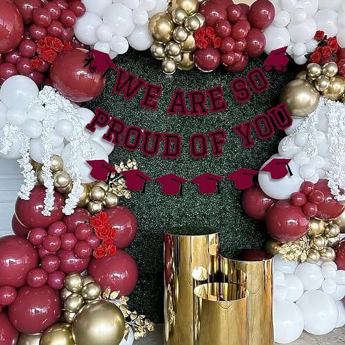 Image of We Are So Proud Of You Banner Graduation Party Decorations Congrats Grad Cap Garlands Wall Sign Maroon