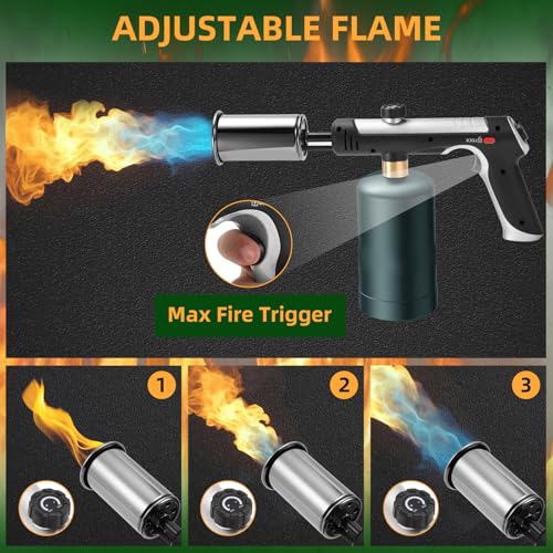 Image of Powerful Propane Torch with One-Touch Max Fire, Adjustable Kitchen Torch with Safety Lock, Flamethrower, Blow Torch Gun for Grill, BBQ, Sous Vide, Campfire Starter (Tank Not Included)