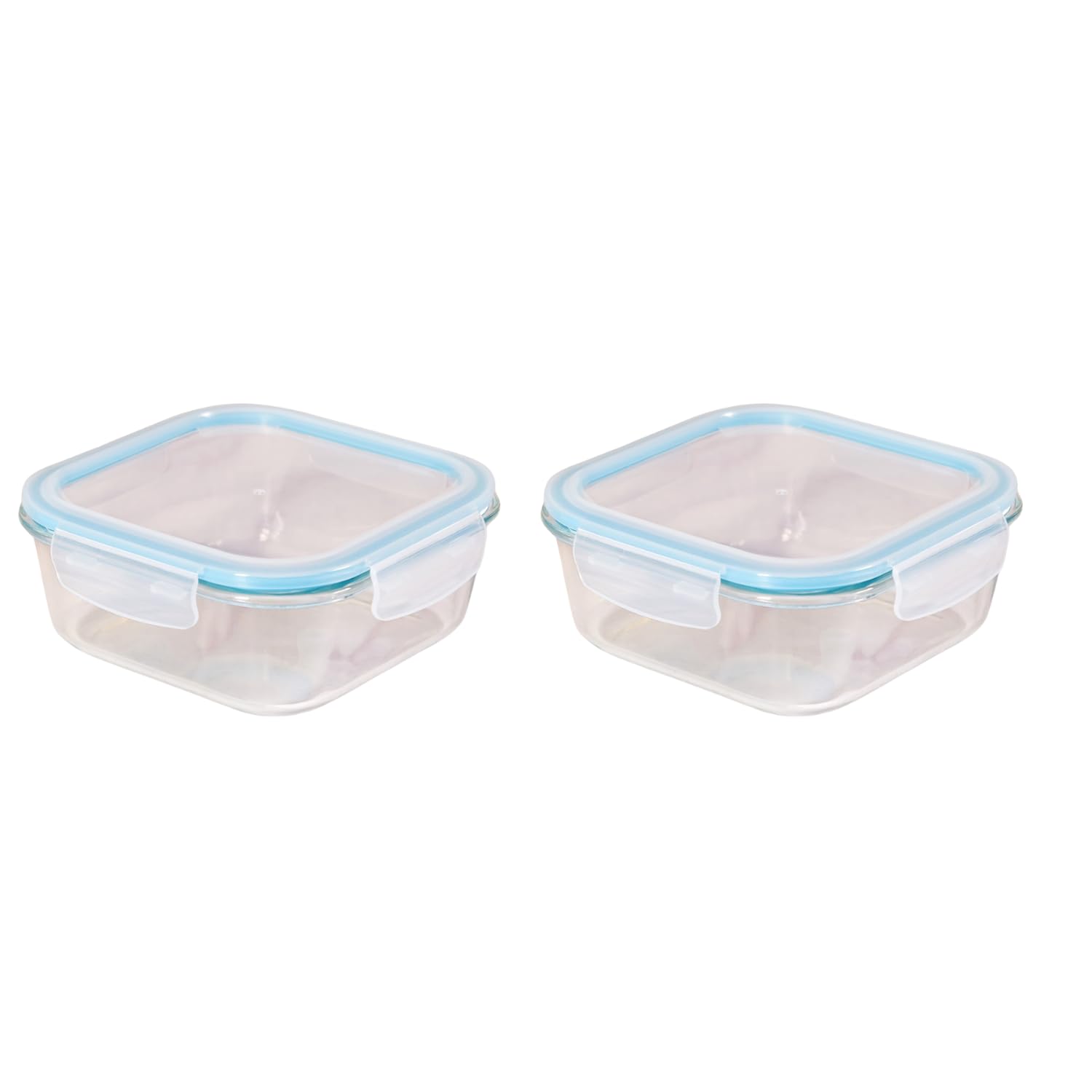 Nestasia Clear Borosilicate Glass Lunch Box for Office Use Set of 2 (1200ml), Airtight Food Containers with Safety Lock, Microwave and Dishwasher Safe Glass Lunch Boxes for Women and Men