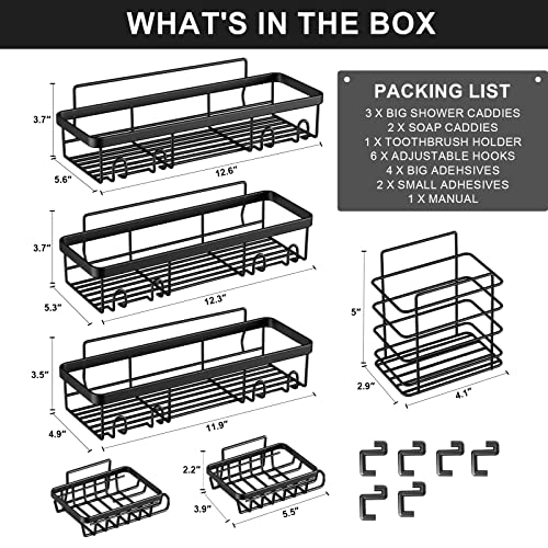 Posyla Shower Caddy, Bathroom Shower Organizers, Black Shower Shelves For Inside Shower,Stainless Steel Wall Rack Baskets Adhesives Mounted(6 Pcs) #TOP1