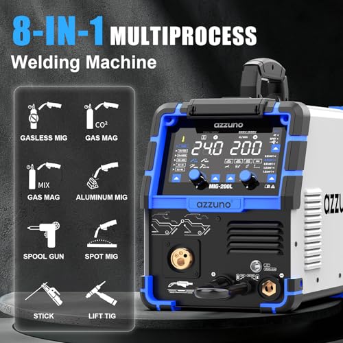 Image of AZZUNO Aluminum MIG Welder 200A 110V /220V, 8 in 1 Multi-process Welder Machine Aluminum MIG /Gas MAG /Gasless Flux Core MIG /Gas MIG /Spot MIG /Spool Gun Compatible /Lift TIG /Stick Welding