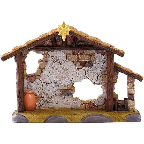 Licsaliwe Nativity Stable Resin Manger Scene Empty Nativity Stable with Vintage Details for Indoor Outdoor Holiday Decor