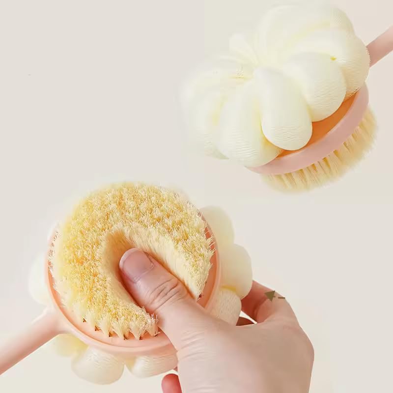 Image of Shower Body Brush with Bristles and Loofah, Back Scrubber Mesh Sponge with Curved Long Handle for Skin Exfoliating Bath, Massage Bristles Suitable for Men and Women