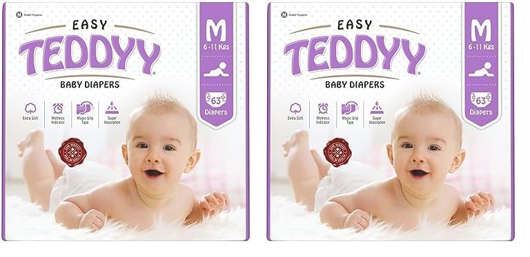 Image of TEDDYY Easy Baby Diapers Medium (5-7 Months) - 63 Count, 6-11 kgs, Long Lasting Absorption, Anti - Rash (Pack of 2)