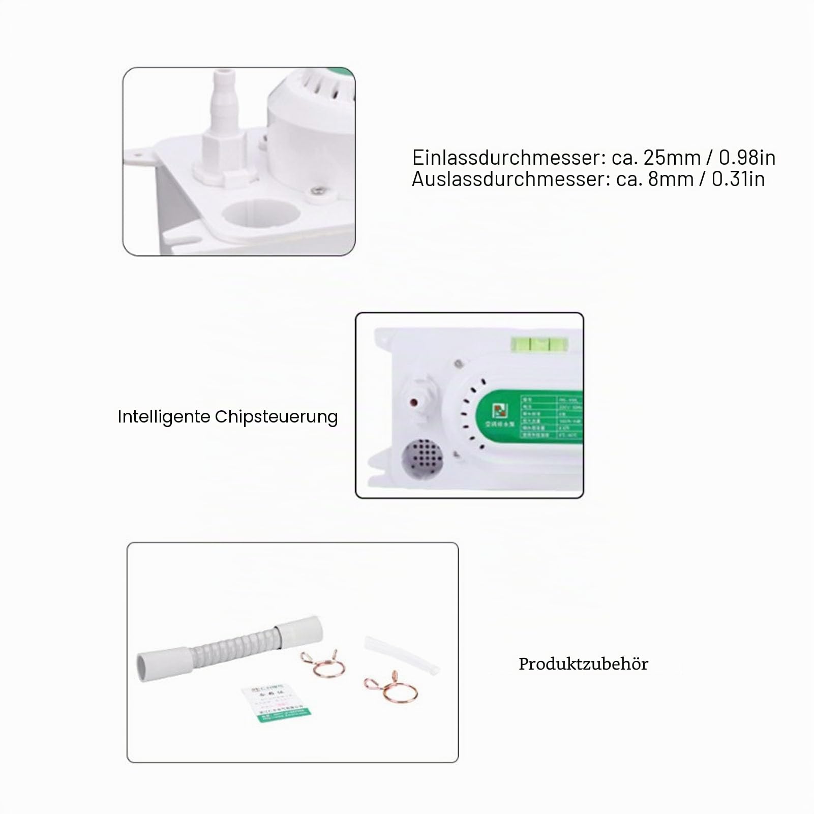 Kondensatpumpe für Luftentfeuchter, 100–230 V, Automatische Kondensatpumpe für HVAC, Mini-Split-AC-Kondensatpumpe, Hebeentfernung, Abfluss, 100 L/h Durchfluss mit 500 Ml Tank für