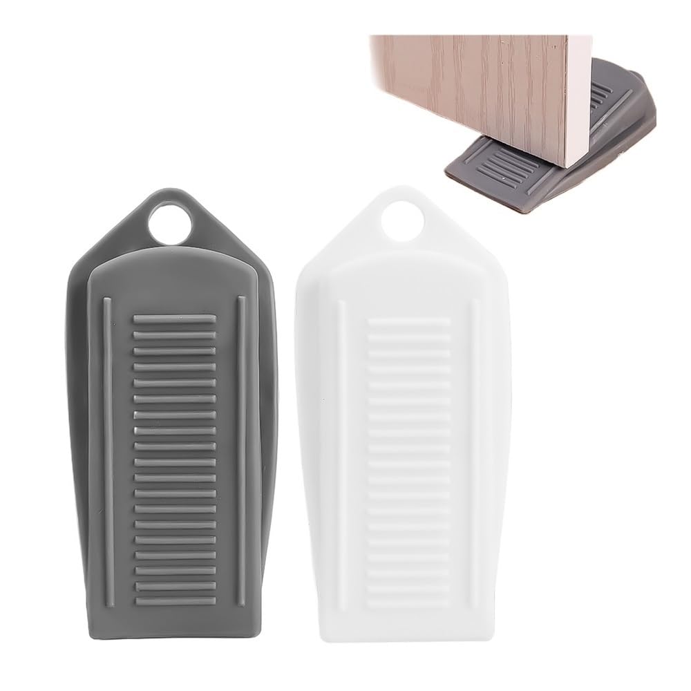 Safety Silicone Door Stop Stopper Block Wedge Doorstops Door Stopper Home Office Door Anti-Collision Stop(White+Grey)