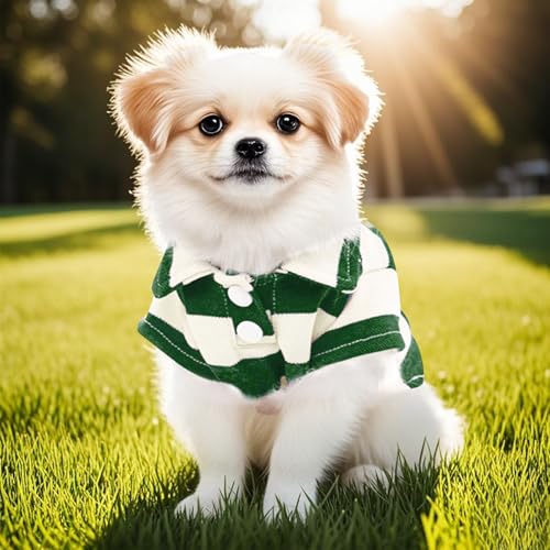 Dog Shirt Polo Shirt Striped Collar Puppy Clothes Summer Button Up Pet Clothes for Small Medium Dogs Cats for Boy Girl Pets (Green, Medium) - Image 5
