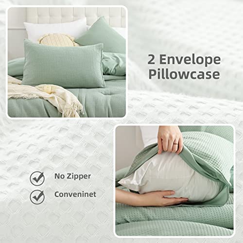 Weigelia Queen Comforter Set 3Pcs Sage Green Waffle Comforter Set With 2 Pillowcases Soft Cotton Bed Comforter Set Queen Size Lightweight All Season Solid Bedding Comforter Sets For Women And Men #TOP5
