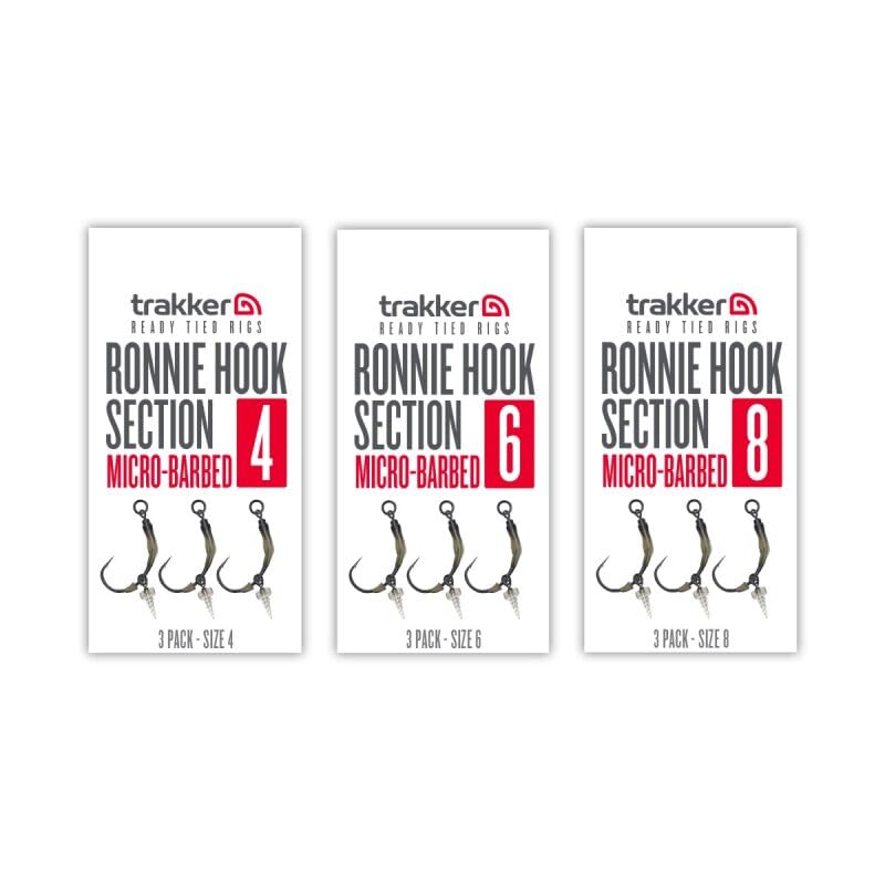 Trakker Ronnie Hook Section Size 4 Micro-Barbed x3 Pack | for Carp Fishing | Super Sharp Clinga SP Hook with Ronnie Swivel Size 11 | Plastic Bait Screw for Pop-Ups | Grip Bead and Rigger | Code 228770