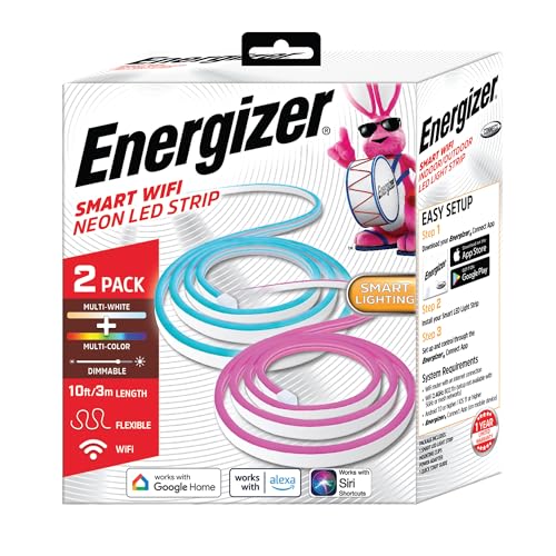 Image of Energizer Smart 2pk Neon LED Light Strips, 20 Ft RGBW Wi-Fi LED Rope Light, Water Resistant for Outdoor & Indoor, Compatible with Alexa Google Home & Siri, Voice & Remote Control, Flexible, Dimmable