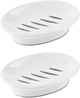 WYOK 2-Pack Soap Dish with Drain - Plastic Soap Saver Tray for Shower Bathroom Kitchen, Keeps Soap Dry & Clean (White)