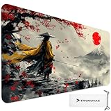 TRYNOVAS Tappetino Mouse XL 80×30 cm (3mm) – Samurai Giapponese Fuji & Sole Rosso – Desk Mat Gaming Antiscivolo, Bordi Cuciti, Tappetino Scrivania Grande per PC e Laptop