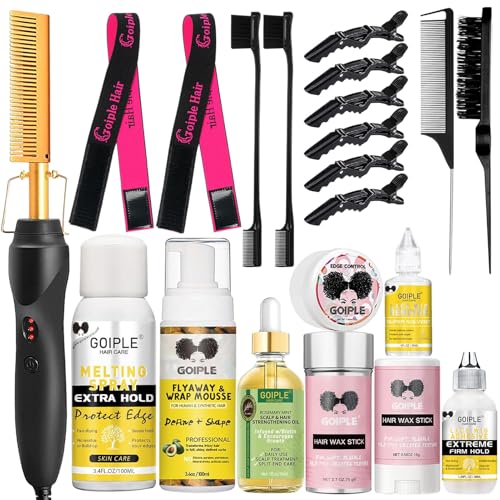 Hot Comb Hair Straightening Brush with Adjustable Settings Fast Heating for Wigs and Black Hair Professional Anti-Scald Auto Shut-Off
