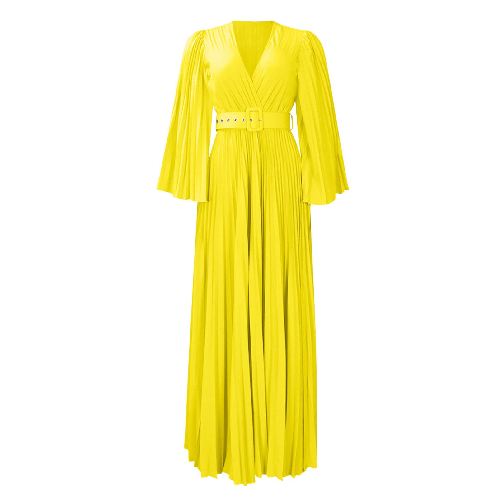 Abito lungo da donna, vintage, con scollo a V, per feste, matrimoni, maxi abito swing, elegante, plissettato, da cocktail, da sera, con cintura, grandi dimensioni, da ballo, sottoveste, gonna a pieghe