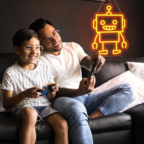 Image of Robot Neon Signs Robot LED Neon Light Decor for Game Room, Baby Living Room,Kids Room,Party,Birthday,Christmas Signs for Boys,Kids Gift13.8 * 10.1 Inch