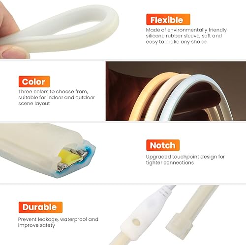 Miniatura 5 de XUNATA COB - Tira de luces LED de neón de 16.4 pies, 110 V 288 LEDsm, tira de luces LED FCOB impermeable, flexible, súper brillante, tira de neón de