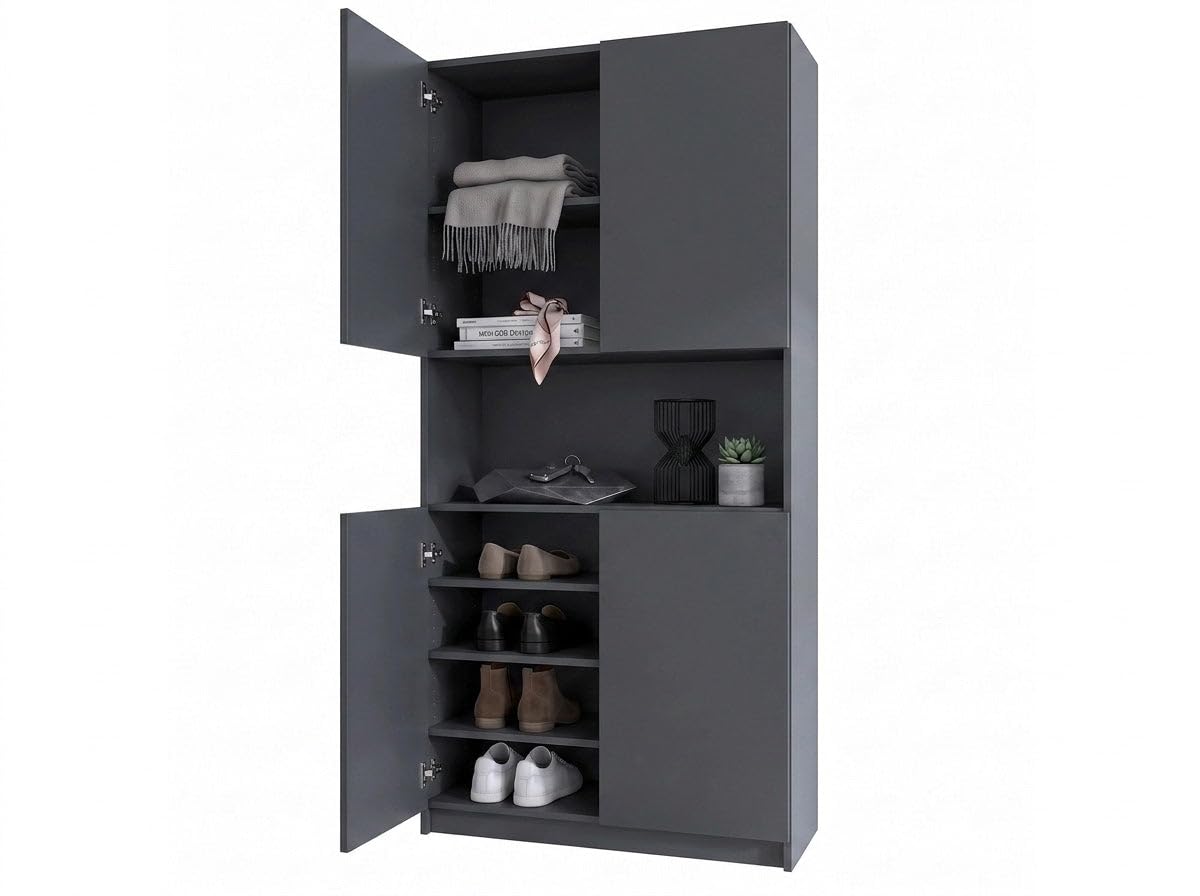 Schuhschrank Elona M2, Anthrazit matt (82 x 184 x 37 cm)