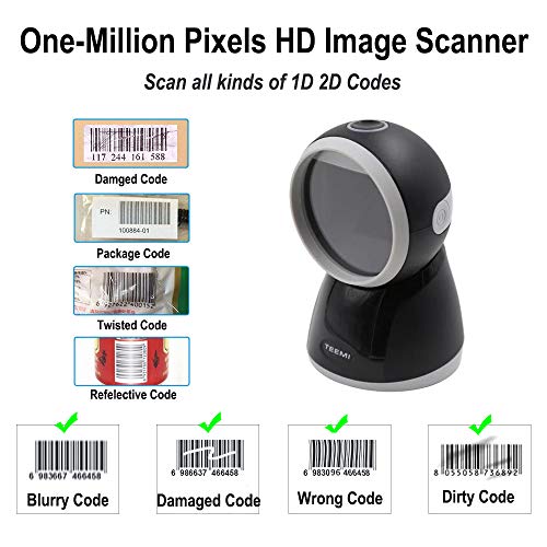 Teemi 1D 2D Handsfree Presentation Barcode Scanner, One Megapixel High Resolution Sensor Qr Code Usb Wired Automatic Reader With Global Shutter For Pc Pos Mac Os Support Moving Bar Code, Tmsl-70 #TOP3