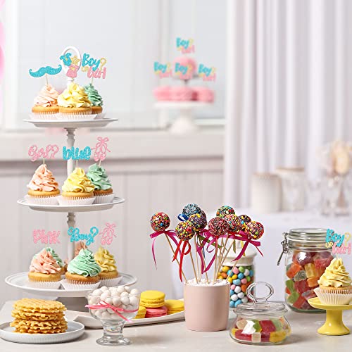 Gyufise 24Pcs Boy Or Girl Cupcake Toppers Glitter Mustache Eyelash Gender Reveal Cupcake Picks Pink Or Blue Cake Decorations For Baby Shower Gender Reveal Birthday Party Supplies #TOP4