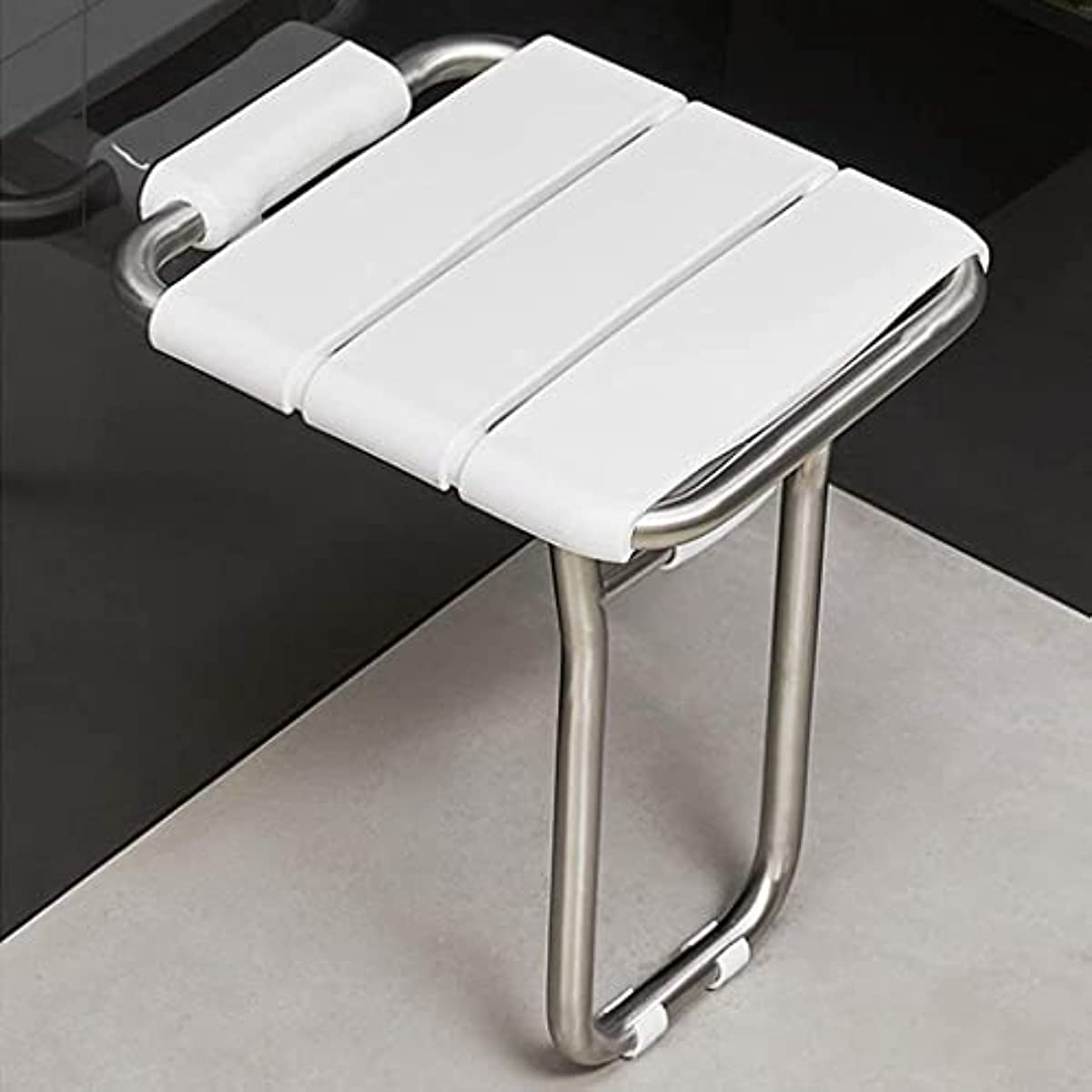 Taburete de ducha plegable, asiento de ducha plegable montado en la pared, asiento de plástico antideslizante con patas de acero inoxidable, ideal para personas mayores y seguridad en el baño, diseño