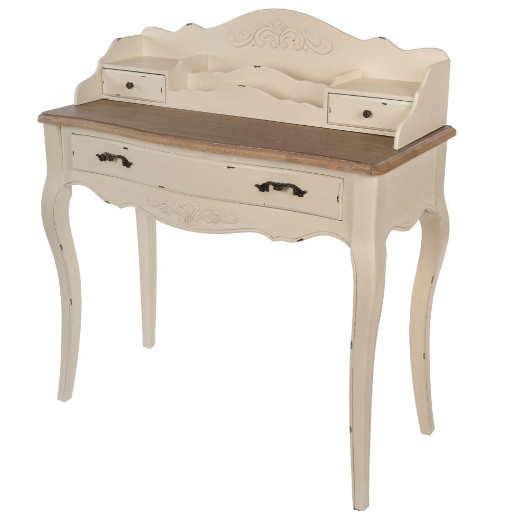 Romantischer Schreibtisch Versailles 90cm antik-Weiss braun Sekretär Shabby-Chic Schubladen Bicolor