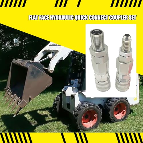 Image of 1 /2'' Flat Face Hydraulic Quick Connect Coupler Set for Skid Steer 440 440B 443 453, 16028 Heavy-Duty Carbon Steel Fittings with #8 JIC Bulkhead and Dust Cap-2pcs