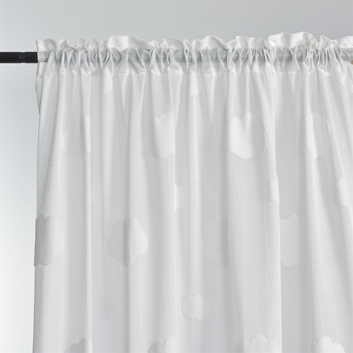 GYROHOME White Lovely Embossed Cloud Sheer Curtains Sunlight Filtering Rod Pocket 3D Cute Cloud Embroidered Voile Drapes for Bedroom, 2 Panels, 52x96inch