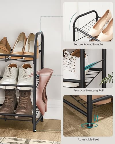 Image of SONGMICS Stackable Shoe Rack, 3 Tier Metal Shoes Rack Storage Shelf, Holds up to 15 Pairs, Adjustable Slanted Shelves Tower Organizer for Closet Entryway Small Spaces, Black ULMR106BD01