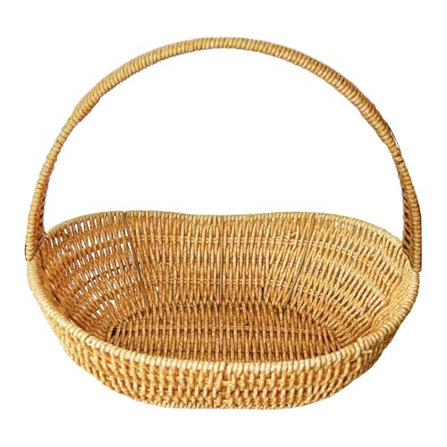 F Fityle Panier de Pique-Nique en rotin synthétique tissé, léger et Facile à Nettoyer, idéal pour Les Aliments ou Les Petits Articles Divers, avec poignée et, L