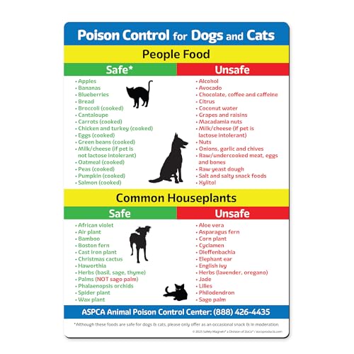 Safety Magnets by ZOCO – Safe & Toxic Foods and Plants for Dogs & Cats – 5'x7' Pet Safety Reference Magnet for Fridge – Dog & Cat Awareness Chart for Owners & Sitters