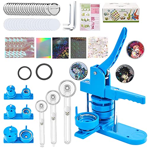 【300個のパーツ付き】【3種類の金型】缶バッジマシーン 缶バッジメーカー 缶バッジ製造機 25/32/58mm バッジマシン 1種類につき100個のパーツ 本格的な機械 新型スライドステージ 日本語説明書付き ホログラムフィルム/レーザーアルミ袋付き 手