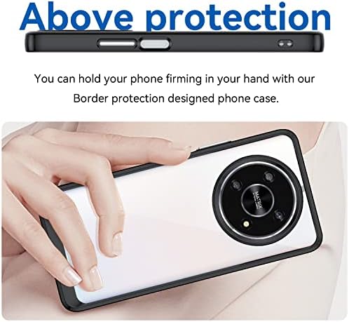Teayoha Case for Honor Magic 4 Lite 5G, with Tempered Glass Screen Protector [2 Pack], [Slim Fit] Hard Transparent PC Cover,[Anti Yellow] Shock-proof TPU Bumper Phone Case - Black