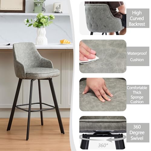 Image of FIRAVOE Swivel Bar Stools Set of 4, 30 inch Stools with Back for Kitchen Island