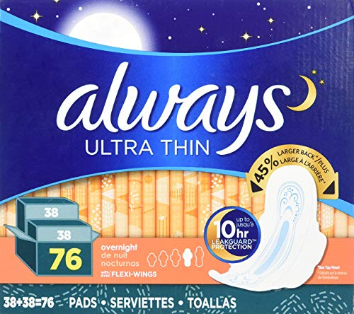 Image of Always Ultra Thin Overnight Pads with Wings, Unscented, 76 Count