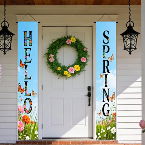 Image of Nuxovilar Hello Spring Butterfly Porch Banners 12x70 Inches Polyester