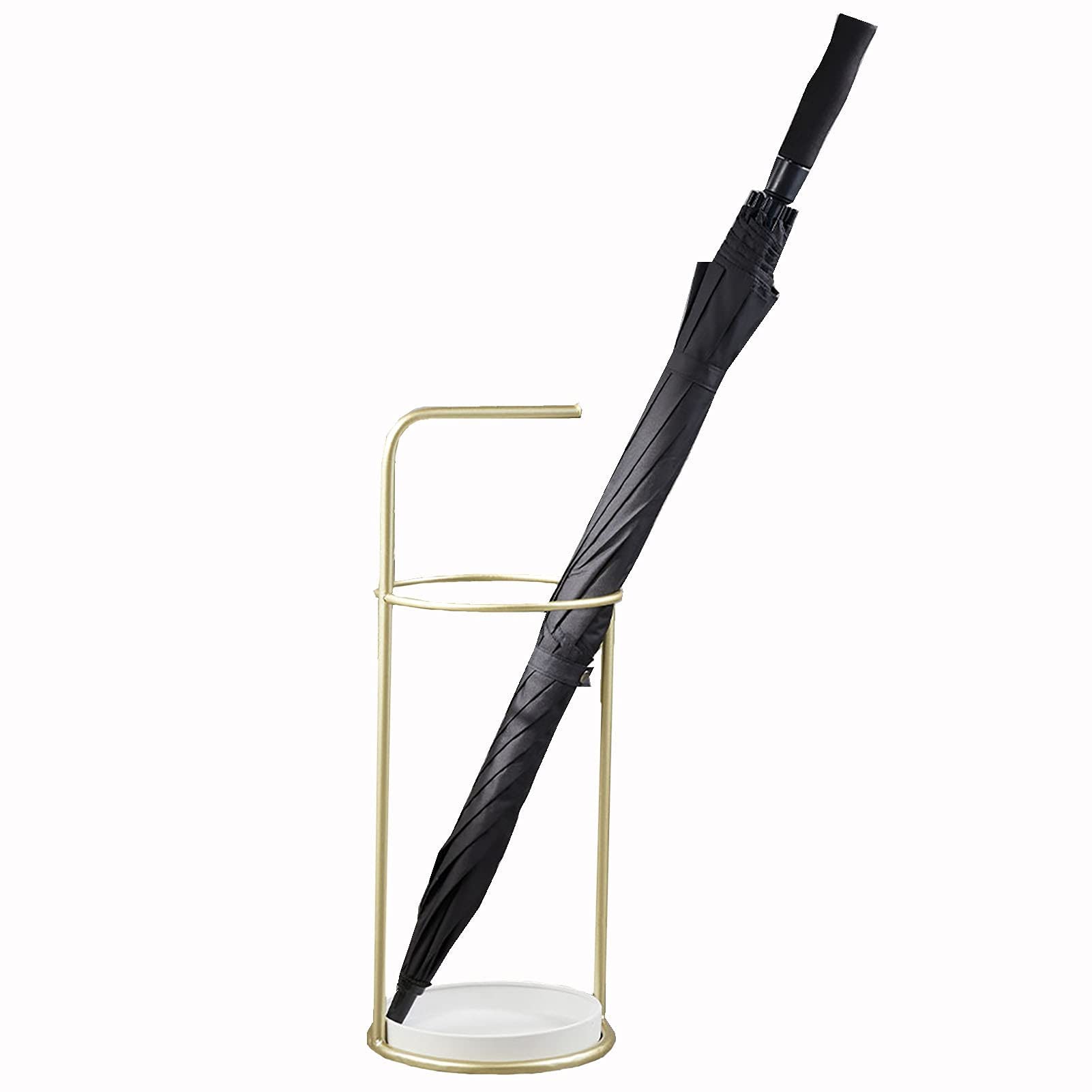 Porte-parapluie nordique rond en métal noir avec plateau d'égouttement amovible pour l'entrée