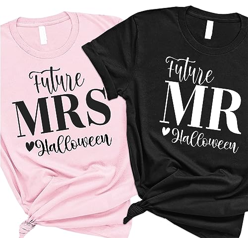 Future Mrs And Mr Halloween Unisex Adult Shirts SET, Halloween Honeymoon T-Shirt Gift For Fiancee, Fall Honeymoon T-Shirt Gift For Newly Married Couple, Halloween Future Couple Shirts2