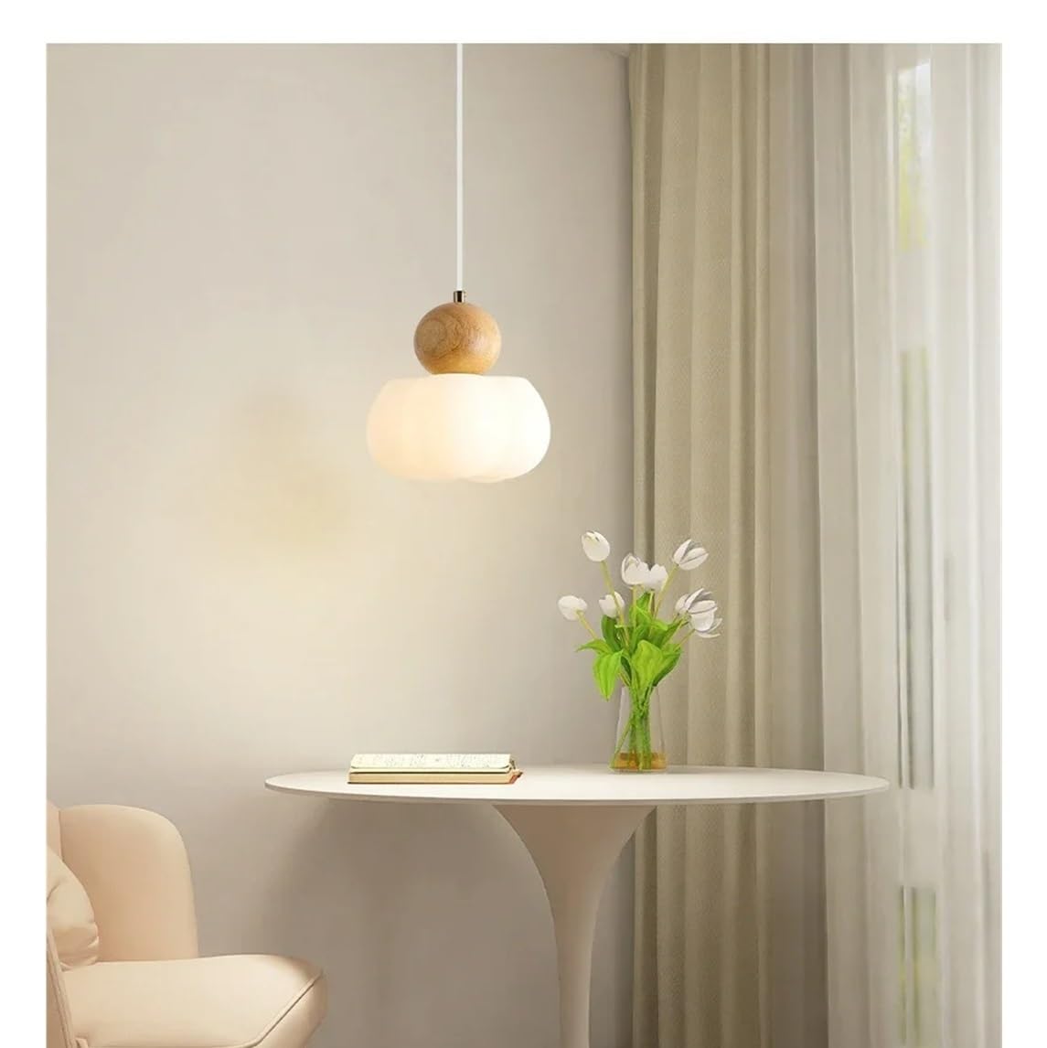 KXEcoLife Nordic Solid Wood Pendant Lights Dining Room Kitchen Cafe Home Decor Hanging Bedroom Bedside Lamps Walnut Chandeliers