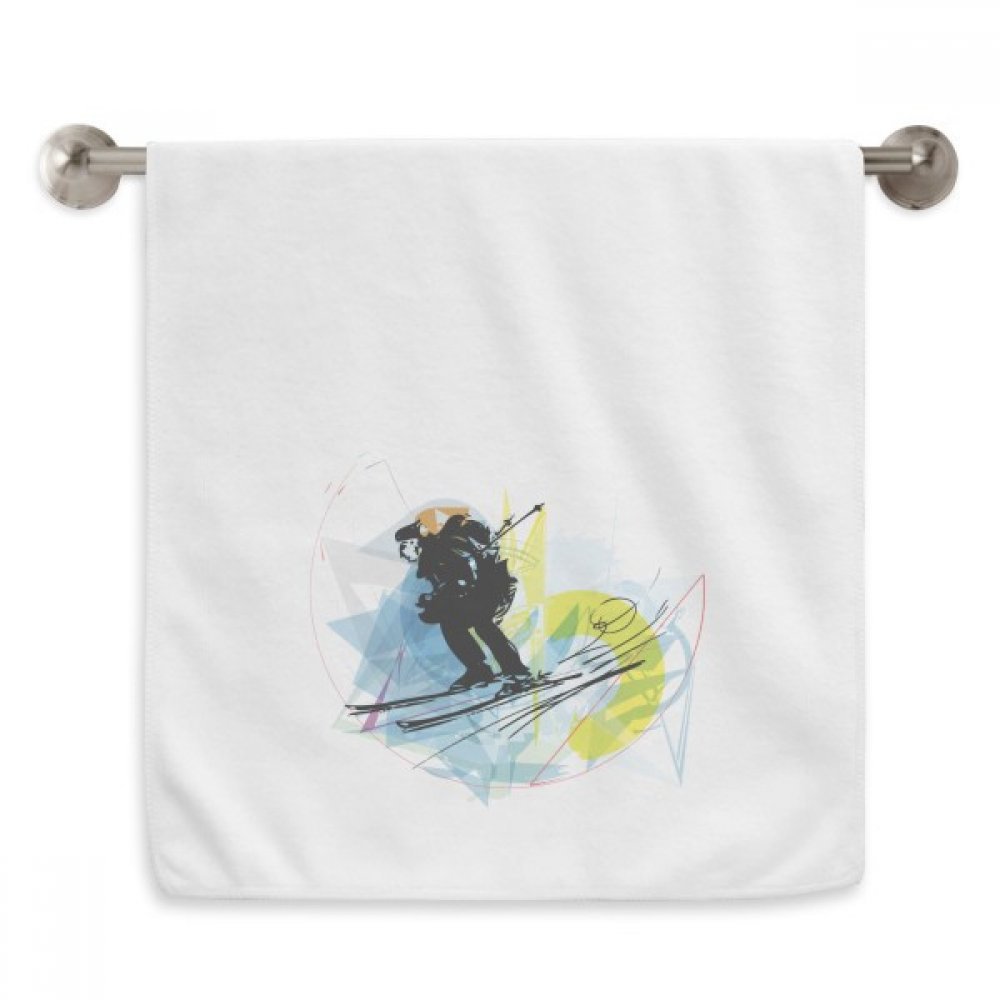 Serviette de toilette ski aquarelle blanche en textile premium 13x29" DIYthinker